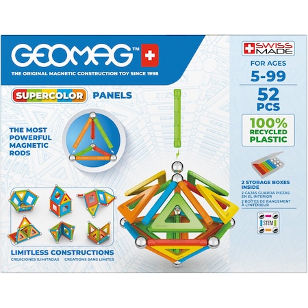 Geomag Supercolor Panels, Recycled Plastic, 52 Pieces Per Set 378